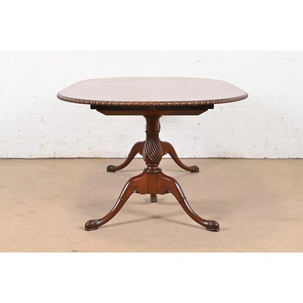 Baker Furniture Style Georgian Mahogany Double Pedestal Extension Dining Table, Newly Refinished - Image 10
