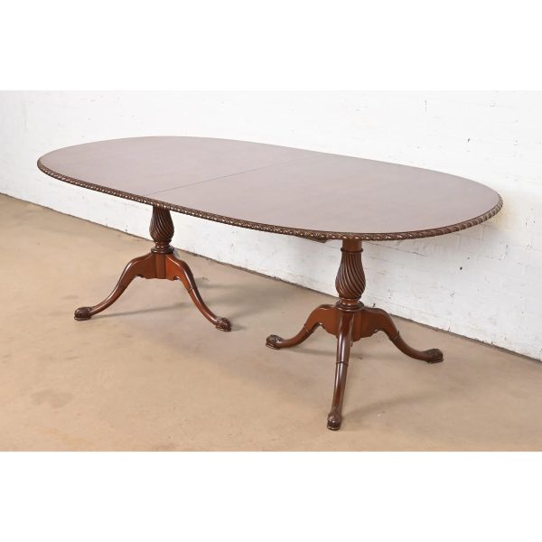 Baker Furniture Style Georgian Mahogany Double Pedestal Extension Dining Table, Newly Refinished - Image 8