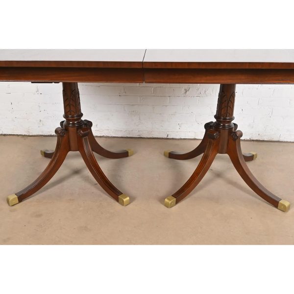 Baker Furniture Style Georgian Mahogany Double Pedestal Extension Dining Table, Newly Refinished - Image 5