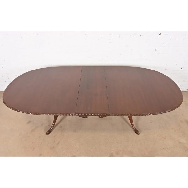 Baker Furniture Style Georgian Mahogany Double Pedestal Extension Dining Table, Newly Refinished - Image 5