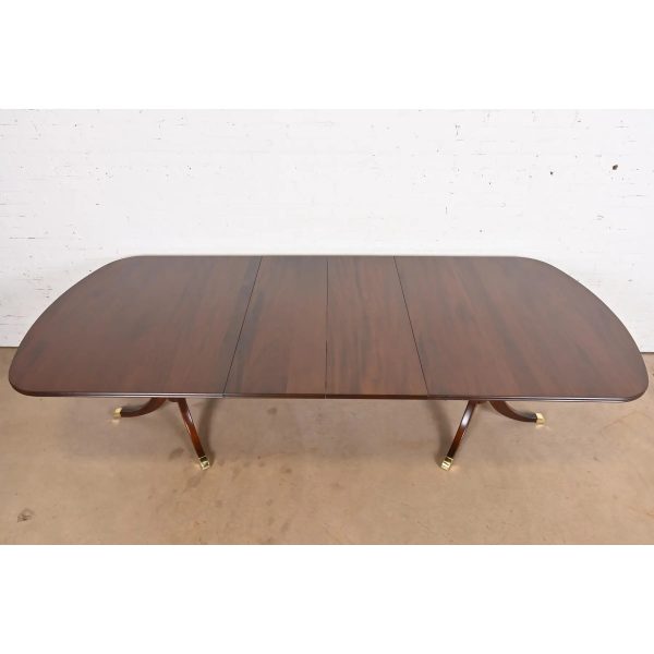 Baker Furniture Style Georgian Mahogany Double Pedestal Extension Dining Table, Newly Refinished - Image 5