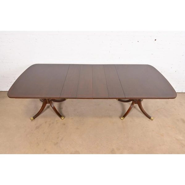 Baker Furniture Style Georgian Mahogany Double Pedestal Extension Dining Table, Newly Refinished - Image 10