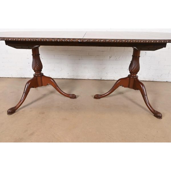 Baker Furniture Style Georgian Mahogany Double Pedestal Extension Dining Table, Newly Refinished - Image 11