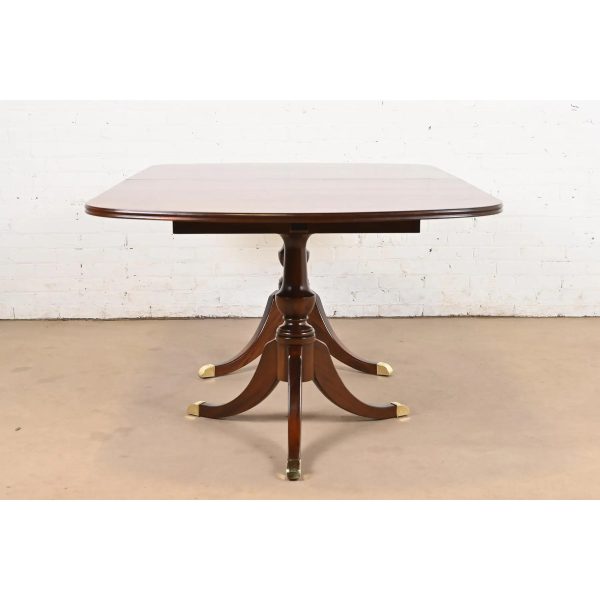 Baker Furniture Style Georgian Mahogany Double Pedestal Extension Dining Table, Newly Refinished - Image 11