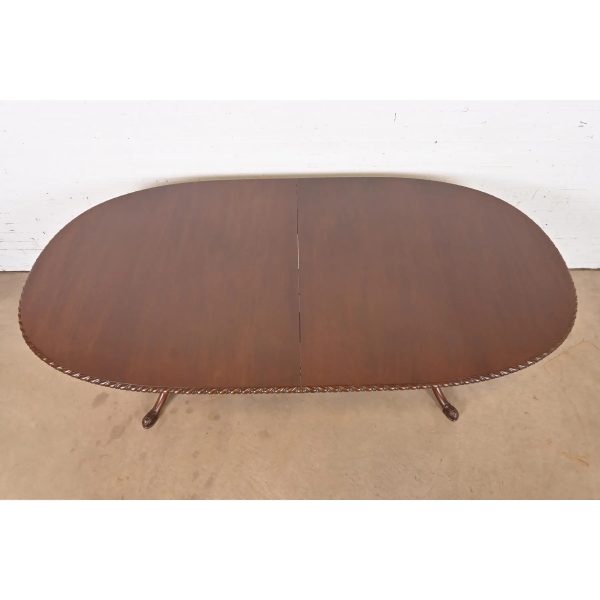 Baker Furniture Style Georgian Mahogany Double Pedestal Extension Dining Table, Newly Refinished - Image 9