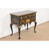 Baker Furniture Style Queen Anne Chinoiserie Hand Painted Black Lacquered and Gold Gilt Dressing Table or Entry Table - Image 4