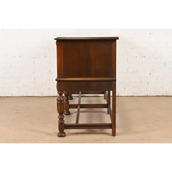 Berkey & Gay Antique English Jacobean Ornate Carved Walnut and Burl Wood Sideboard, Circa 1920s - Image 9