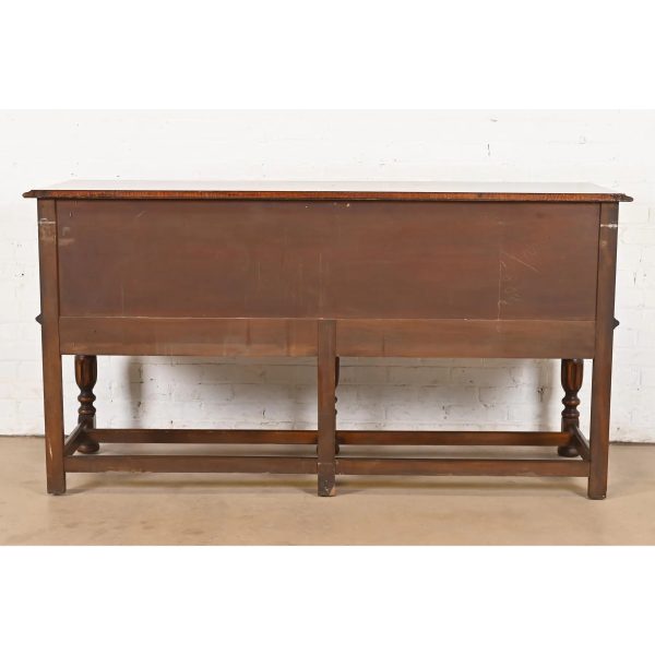 Berkey & Gay Antique English Jacobean Ornate Carved Walnut and Burl Wood Sideboard, Circa 1920s - Image 10