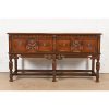 Berkey & Gay Antique English Jacobean Ornate Carved Walnut and Burl Wood Sideboard, Circa 1920s