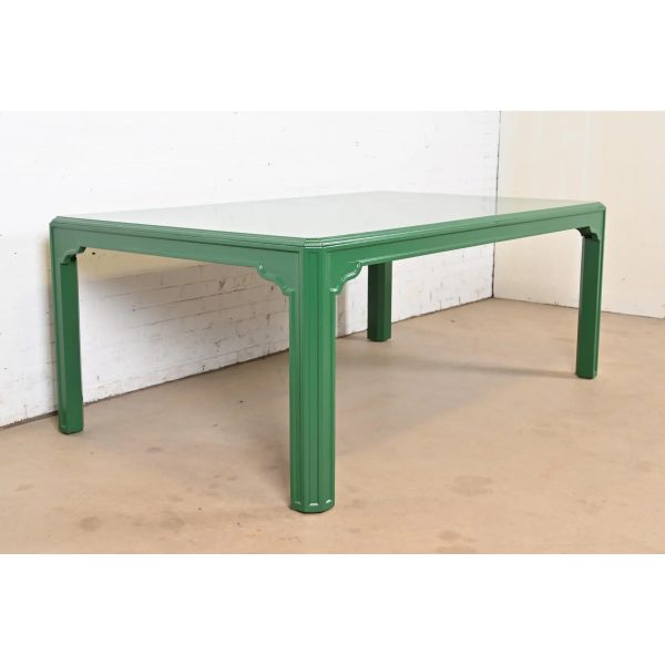 Drexel Heritage Mid-Century Hollywood Regency Green Lacquered Dining Table, Newly Refinished - Image 2