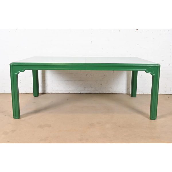 Drexel Heritage Mid-Century Hollywood Regency Green Lacquered Dining Table, Newly Refinished - Image 4
