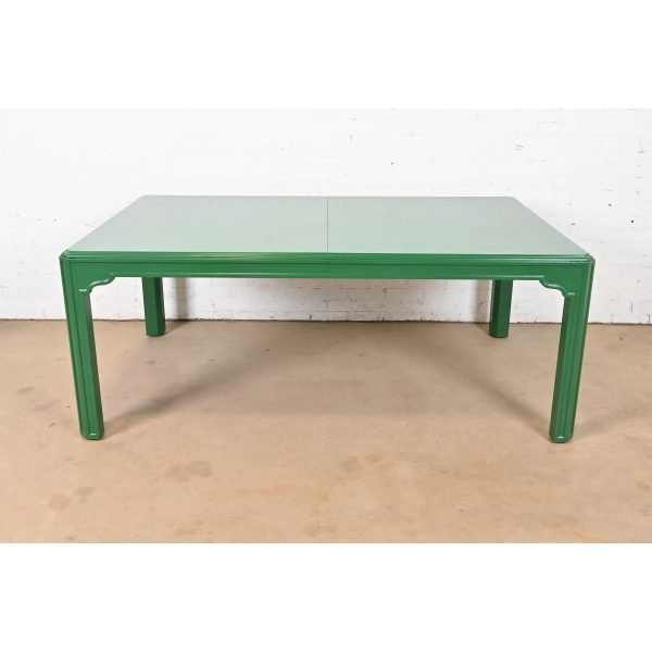 Drexel Heritage Mid-Century Hollywood Regency Green Lacquered Dining Table, Newly Refinished - Image 3