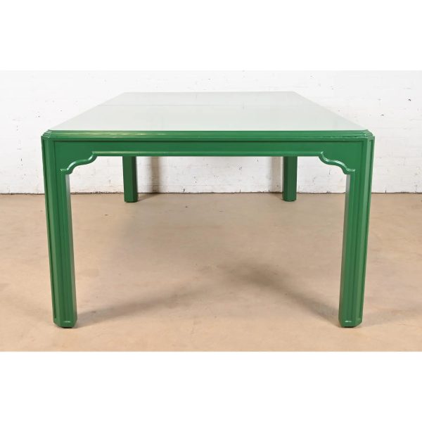 Drexel Heritage Mid-Century Hollywood Regency Green Lacquered Dining Table, Newly Refinished - Image 8