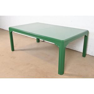 Drexel Heritage Mid-Century Hollywood Regency Green Lacquered Dining Table, Newly Refinished