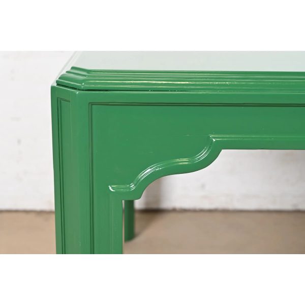 Drexel Heritage Mid-Century Hollywood Regency Green Lacquered Dining Table, Newly Refinished - Image 5