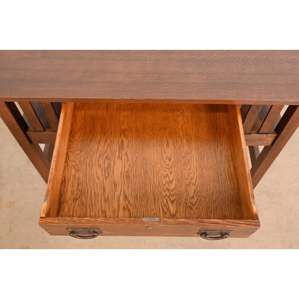Gustav Stickley Antique Mission Oak Arts & Crafts Desk With Built-in Bookcases, Newly Refinished - Image 6