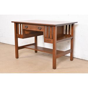 Gustav Stickley Antique Mission Oak Arts & Crafts Desk With Built-in Bookcases, Newly Refinished