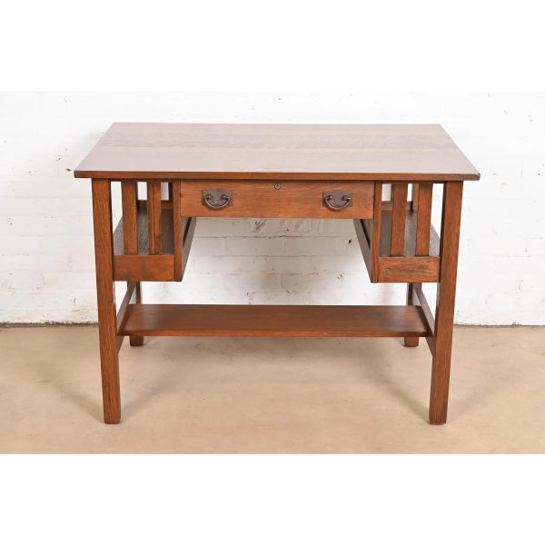 Gustav Stickley Antique Mission Oak Arts & Crafts Desk With Built-in Bookcases, Newly Refinished - Image 3