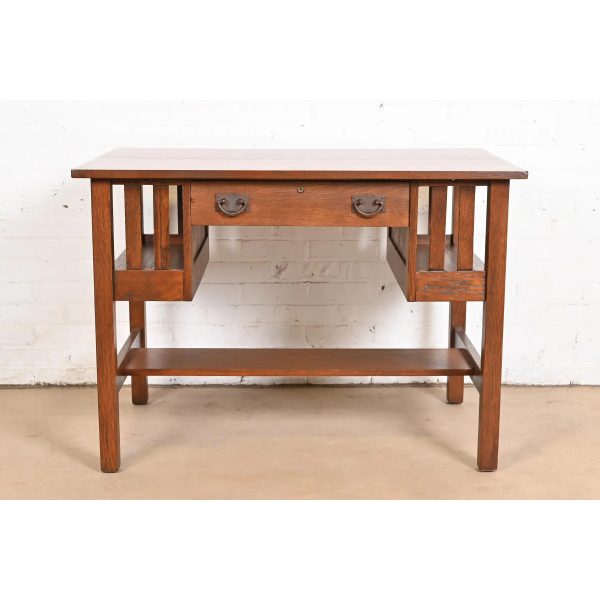 Gustav Stickley Antique Mission Oak Arts & Crafts Desk With Built-in Bookcases, Newly Refinished - Image 2