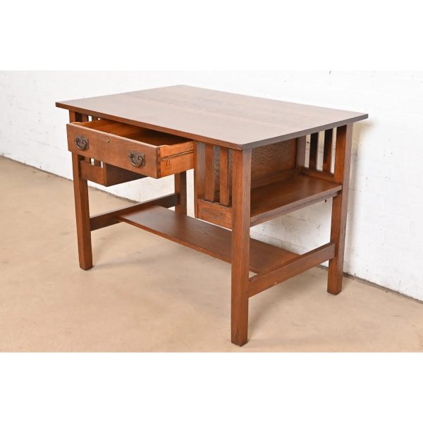 Gustav Stickley Antique Mission Oak Arts & Crafts Desk With Built-in Bookcases, Newly Refinished - Image 5