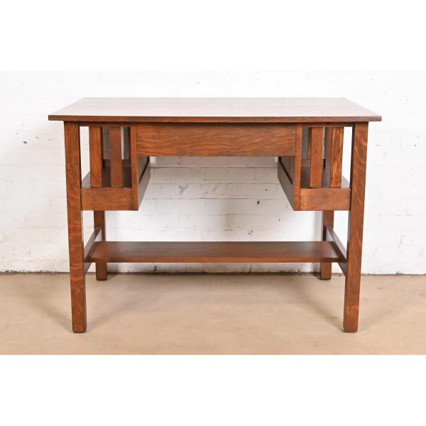 Gustav Stickley Antique Mission Oak Arts & Crafts Desk With Built-in Bookcases, Newly Refinished - Image 11