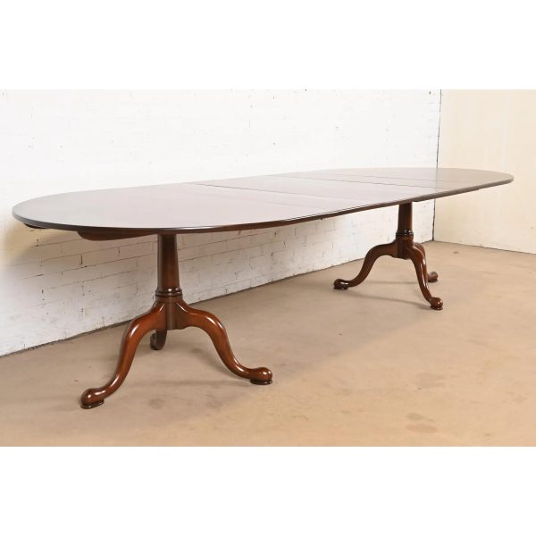 Henkel Harris Georgian Solid Cherry Wood Double Pedestal Extension Dining Table, Newly Refinished - Image 4