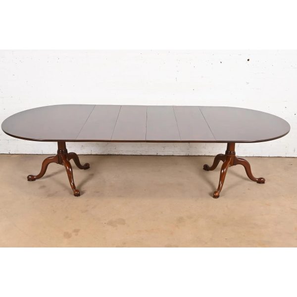 Henkel Harris Georgian Solid Cherry Wood Double Pedestal Extension Dining Table, Newly Refinished - Image 2