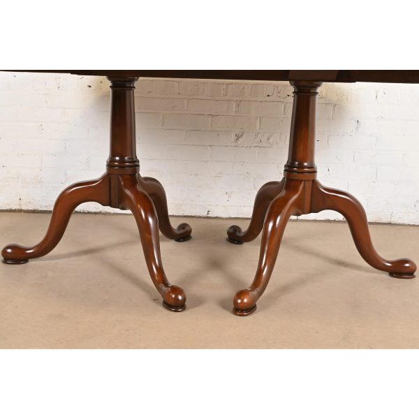 Henkel Harris Georgian Solid Cherry Wood Double Pedestal Extension Dining Table, Newly Refinished - Image 10