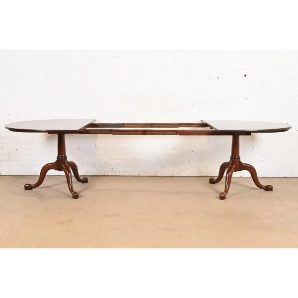 Henkel Harris Georgian Solid Cherry Wood Double Pedestal Extension Dining Table, Newly Refinished - Image 6