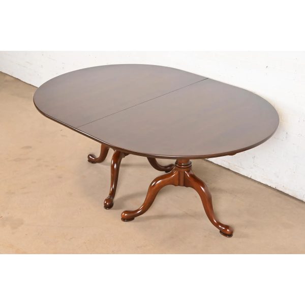 Henkel Harris Georgian Solid Cherry Wood Double Pedestal Extension Dining Table, Newly Refinished - Image 8