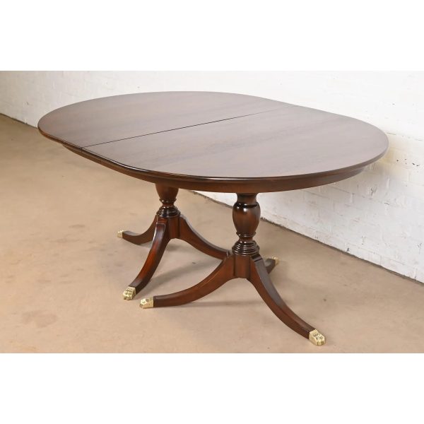 Henkel Harris Georgian Solid Mahogany Double Pedestal Extension Dining Table, Newly Refinished - Image 8