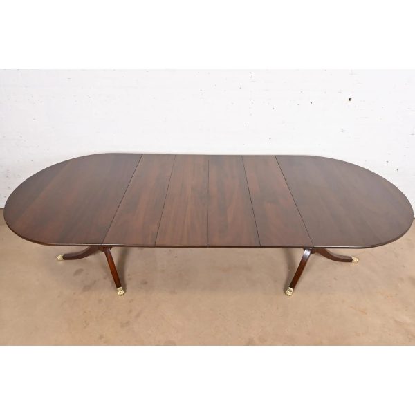 Henkel Harris Georgian Solid Mahogany Double Pedestal Extension Dining Table, Newly Refinished - Image 5