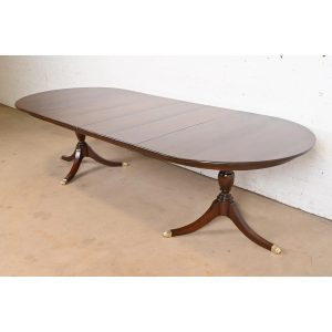 Henkel Harris Georgian Solid Mahogany Double Pedestal Extension Dining Table, Newly Refinished