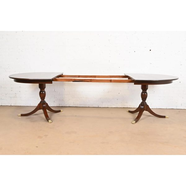 Henkel Harris Georgian Solid Mahogany Double Pedestal Extension Dining Table, Newly Refinished - Image 6