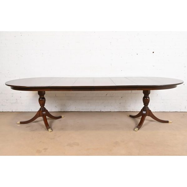 Henkel Harris Georgian Solid Mahogany Double Pedestal Extension Dining Table, Newly Refinished - Image 3
