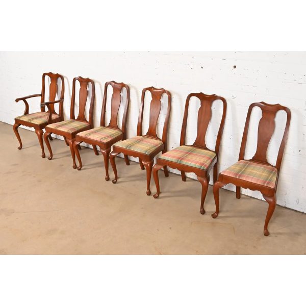 Henkel Harris Queen Anne Solid Cherry Wood Dining Chairs, Set of Six - Image 4