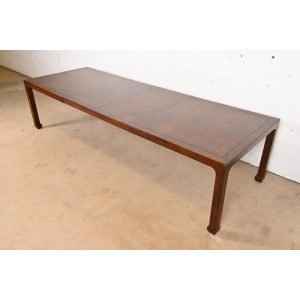 Henredon Mid-Century Hollywood Regency Chinoiserie Sculpted Walnut Extension Dining Table, Circa 1970s