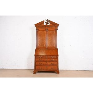 Baker Furniture Georgian Burled Mahogany Drop Front Secretary Desk With Bookcase Hutch