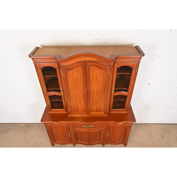 John Widdicomb French Provincial Louis XV Carved Cherry Wood Breakfront Bookcase Cabinet, Circa 1950s - Image 9