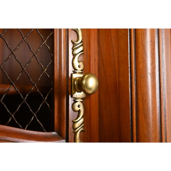 John Widdicomb French Provincial Louis XV Carved Cherry Wood Breakfront Bookcase Cabinet, Circa 1950s - Image 6
