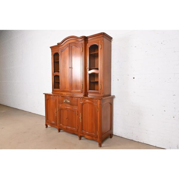 John Widdicomb French Provincial Louis XV Carved Cherry Wood Breakfront Bookcase Cabinet, Circa 1950s - Image 2
