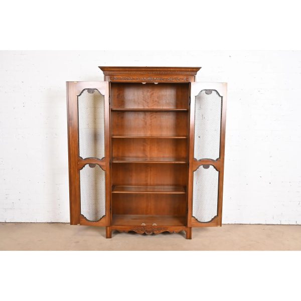 Kindel Furniture French Provincial Louis XV Carved Cherry Wood Lighted Bibliotheque Bookcase Cabinet - Image 5