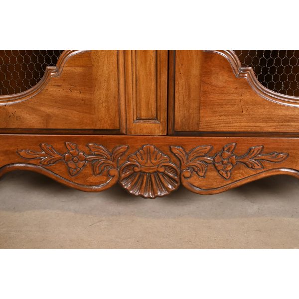 Kindel Furniture French Provincial Louis XV Carved Cherry Wood Lighted Bibliotheque Bookcase Cabinet - Image 9