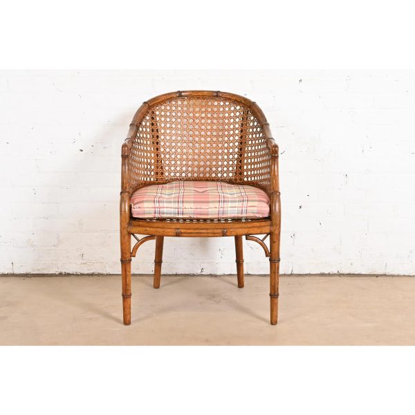 Kindel Furniture Hollywood Regency Faux Bamboo and Cane Club Chair, Circa 1970s