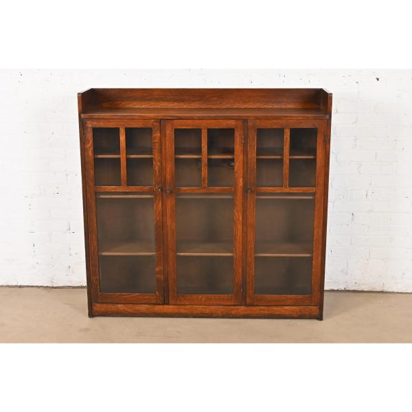 Limbert Antique Mission Oak Arts and Crafts Triple Bookcase Cabinet, Circa 1900 - Image 2