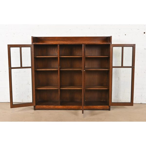 Limbert Antique Mission Oak Arts and Crafts Triple Bookcase Cabinet, Circa 1900 - Image 5