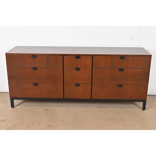 Milo Baughman for Directional Walnut and Ebonized Nine-Drawer Dresser, Newly Refinished - Image 2
