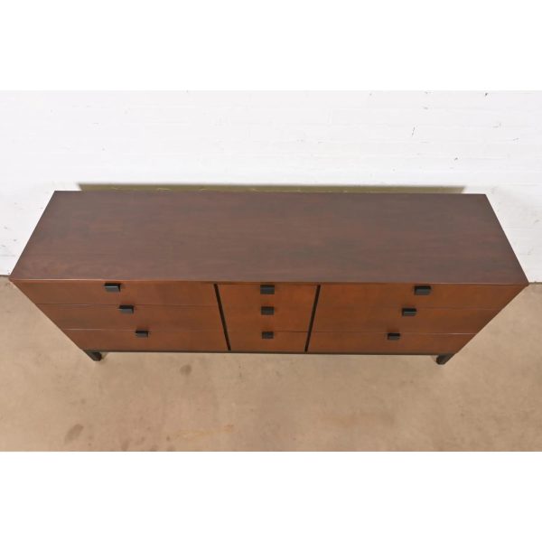 Milo Baughman for Directional Walnut and Ebonized Nine-Drawer Dresser, Newly Refinished - Image 9
