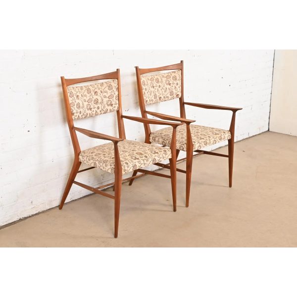 Paul McCobb for Directional Sculpted Walnut Armchairs, Pair - Image 2