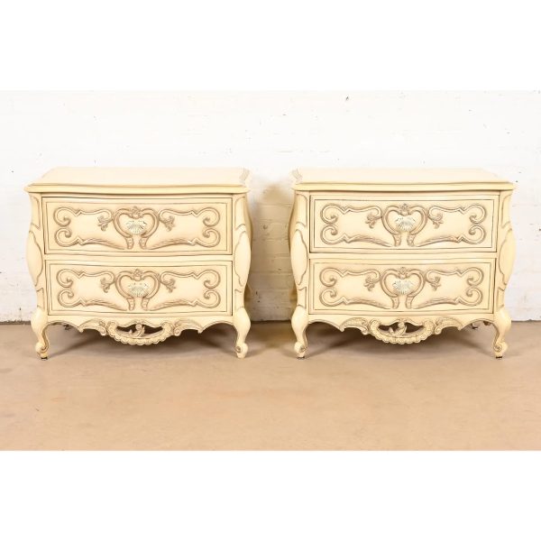 Romweber French Rococo Louis XV Cream Lacquered Nightstands, Circa 1960s - Image 2